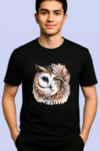Tricou Bufnita si femeie cu pene mesaj motivational world changer Copii | Dama | Barbat, negru - Img 2