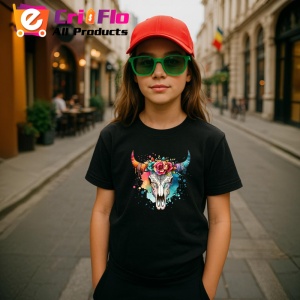 Tricou Bull skull floral crown, craniu taur cu coroana florala, Copii | Dama | Barbat , tricou negru - Img 5