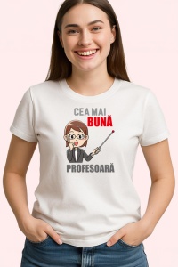 Tricou Buna Profesoara Personaj Cu Ochelari, din bumbac 100% , tricou alb pentru Dama - Img 2