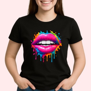Tricou Buze Colorate Gloss Lipstick Negru, Copii | Dama | Barbat - Img 3