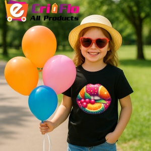 Tricou Buze crem cu trandafiri roz delicati, Lip gloss, Copii | Dama, culoare negru - Img 15