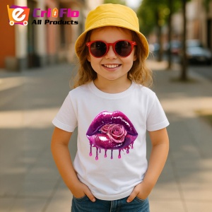 Tricou Buze cu trandafir roz si stropi mov, Lip gloss, Copii | Dama - Img 5