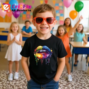 Tricou Buze curcubeu cu efecte de vopsea fundal albastru Copii | Dama | Barbat, culoare negru - Img 11