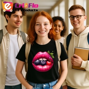 Tricou Buze femeie afine si cirese, Lip gloss, Copii | Dama, culoare negru - Img 5