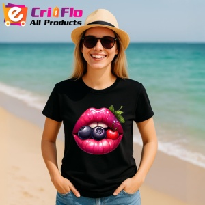 Tricou Buze femeie afine si cirese, Lip gloss, Copii | Dama, culoare negru - Img 6