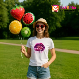 Tricou Buze femeie cu efect metalic si trandafir roz, Lip gloss, Copii | Dama - Img 16