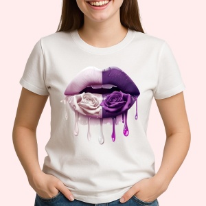 Tricou Buze femeie curcubeu cu trandafir galben, Lip gloss, Copii | Dama - Img 2
