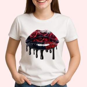 Tricou Buze femeie negre cu trandafiri rosii luciosi, Lip gloss, Copii | Dama