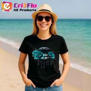 Tricou Buze femeie negre cu trandafiri rosii luciosi, Lip gloss, Copii | Dama, culoare negru - Img 17