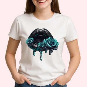 Tricou Buze femeie negre lucioase cu trandafir gri, Lip gloss, Copii | Dama - Img 3
