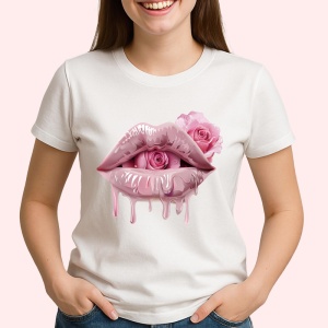 Tricou Buze femeie negre lucioase cu trandafiri albastru intens, Lip gloss, Copii | Dama - Img 3