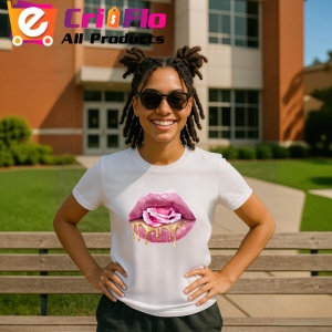 Tricou Buze femeie roz cu doua trandafiri romantici, Lip gloss, Copii | Dama - Img 11
