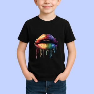 Tricou Buze inflacarate cu scurgere fundal alb Copii | Dama | Barbat, culoare negru - Img 4