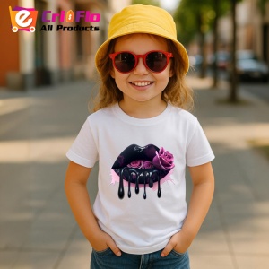 Tricou Buze negre cu doi trandafiri rosii, Lip gloss, Copii | Dama - Img 11