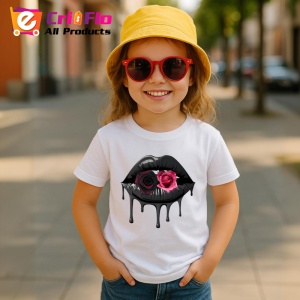Tricou Buze negre cu trandafir roz inchis, Lip gloss, Copii | Dama - Img 10