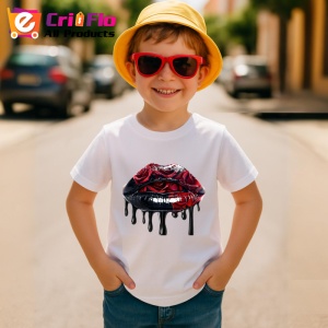 Tricou Buze negre cu trandafiri rosii luciosi, Lip gloss, Copii | Dama - Img 4