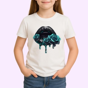 Tricou Buze negre lucioase cu trandafir rosu, Lip gloss, Copii | Dama - Img 2