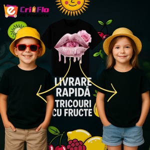 Tricou Buze nude cu trandafir si aur lichid, Lip gloss, Copii | Dama, culoare negru - Img 12