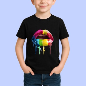 Tricou Buze pop art in degradee curcubeu fundal alb Copii | Dama | Barbat, culoare negru - Img 4