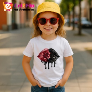 Tricou Buze rosii cu trandafiri si scurgere aurie, Lip gloss, Copii | Dama - Img 10