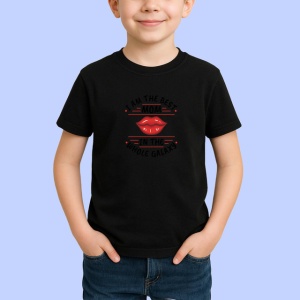 Tricou Buze Rosii Design Minimalist Fundal Gri, din bumbac 100%, tricou negru Copii | Dama | Barbat - Img 2
