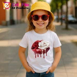 Tricou Buze rosu cu trandafir roz si lumina delicata, Lip gloss, Copii | Dama - Img 10