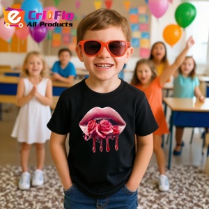 Tricou Buze rosu si negru cu trandafir central, Lip gloss, Copii | Dama, culoare negru - Img 16