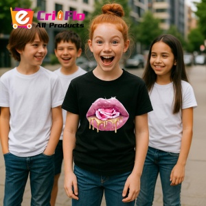Tricou Buze roz cu trandafir si miere lichida, Lip gloss, Copii | Dama, culoare negru - Img 6