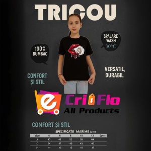 Tricou Buze roz lucios cu trandafiri pastel, Lip gloss, Copii | Dama, culoare negru - Img 20