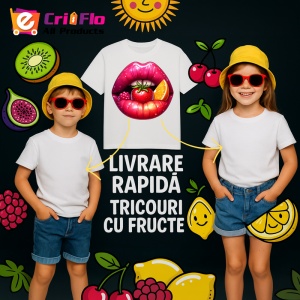 Tricou Buze violet cu trandafiri roz si mov, Lip gloss, Copii | Dama - Img 18