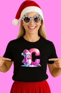 Tricou C Litera Craciun Roz Cu Om De Zapada Fulgi De Zapada, din bumbac 100% Copii | Dama | Barbat - Img 3