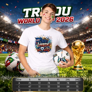 Tricou Cabo Verde World Cup 2026 Fifa, din bumbac 100%, tricou alb, Copii | Dama | Barbat - Img 6