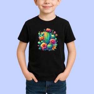 Tricou Cactus bloom desert flowers art, cactus inflorit cu flori de desert, Copii | Dama | Barbat , tricou negru - Img 2