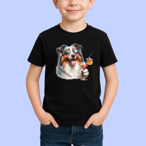 Tricou Caine australian shepherd ochelari cocktail cu cirese, Copii | Dama | Barbat , tricou negru - Img 2