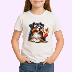 Tricou caine australian shepherd ochelari cocktail rosu portocaliu, Copii | Dama | Barbat - Img 3