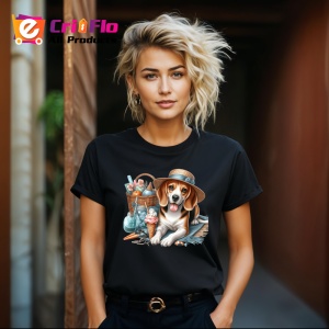Tricou Caine beagle palarie plaja limonada inghetata, Copii | Dama | Barbat , tricou negru - Img 8