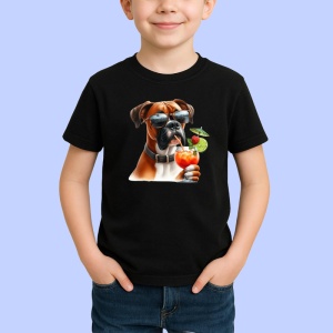 Tricou Caine boxer ochelari negri cocktail cu lime, Copii | Dama | Barbat , tricou negru - Img 2