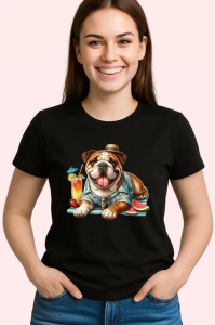 Tricou Caine bulldog englez camasa tropicala cocktail pepene, Copii | Dama | Barbat , tricou negru - Img 3