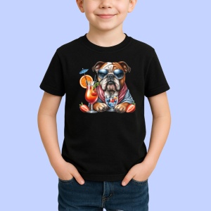 Tricou Caine bulldog englez cocktail portocala pahar vara, Copii | Dama | Barbat , tricou negru - Img 2