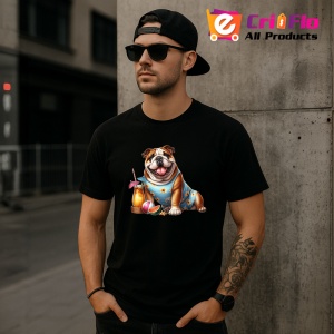 Tricou Caine bulldog englez cocktail vara flori pepene, Copii | Dama | Barbat , tricou negru - Img 11