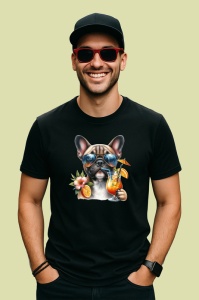 Tricou Caine bulldog francez cocktail portocala ochelari albastri, Copii | Dama | Barbat , tricou negru - Img 4