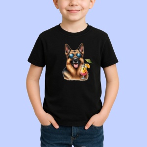 Tricou Caine ciobanesc german ochelari cocktail tropical, Copii | Dama | Barbat , tricou negru - Img 2