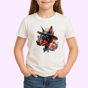 Tricou caine doberman vara palarie ochelari soare floare, Copii | Dama | Barbat - Img 3