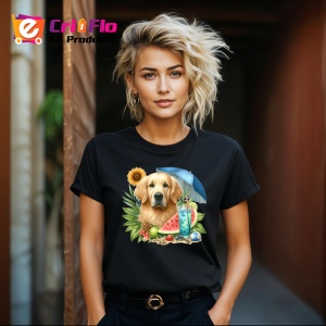 Tricou Caine golden retriever umbrela fructe vara cocktail, Copii | Dama | Barbat , tricou negru - Img 8