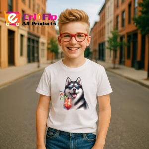 Tricou caine husky ochelari cocktail cu menta si fructe, Copii | Dama | Barbat - Img 7