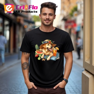 Tricou Caine labrador palarie cocktail pepene ochelari soare, Copii | Dama | Barbat , tricou negru