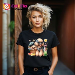 Tricou Caine pudel costum de baie cos plaja vara, Copii | Dama | Barbat , tricou negru