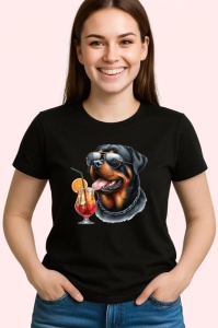 Tricou Caine rottweiler ochelari lant cocktail portocala, Copii | Dama | Barbat , tricou negru - Img 3