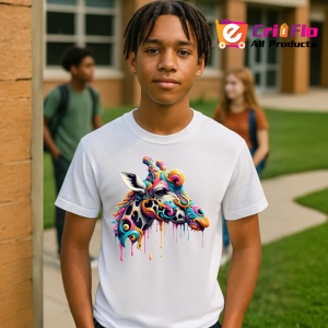 Tricou Cal cu decor artistic si coama colorata fundal alb Copii | Dama | Barbat - Img 4
