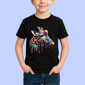 Tricou Cal cu decor artistic si coama colorata fundal alb Copii | Dama | Barbat, culoare negru - Img 4